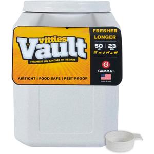 Vittles Vault Traditional Pet Food Storage Container For Dog Kibbles/Bird Seed/Oatmeal/Rice/Flour/Cereal, BPA Free Plastic, Sealed Airtight For Cat Food, Up To 50 lb, Made in USA, With Scoop, Gray