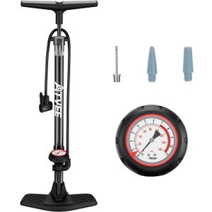 Bike Pump, 25 Height Full Size Bicycle Pump with 160 PSI High Pressure, Bike tire Pump with Presta and Schrader Valve, Bike Air Pump for Bike Tires, Balls and Swimming Ring,Bike Pumps with Psi Gauge (Black,Mechanical Guage)