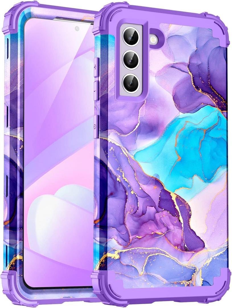 BQQFG for Galacy S21 5G Case,Three Layer Heavy Duty Shockproof Protection Hard Plastic Bumper Soft Silicone Rubber Drop Protective Cover Case for Samsung Galaxy S21 6.2 inch,(Purple)