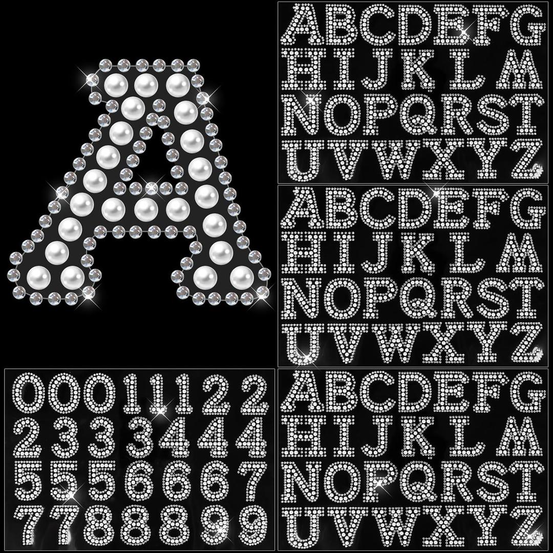 107 Pcs Pearl Rhinestone Self Adhesive Stickers 3 Sheets A-Z Glitter Letter Stickers and 1 Sheet 0-9 Number Stickers Bling Crystal Alphabet Sticker for DIY Crafts (White+White) (2 inches)
