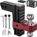 Orion Motor Tech Adjustable Trailer Hitch for 2.5 in. Receiver, Dual-Ball Mount Tow Hitch with 8" Drop/Rise 2" & 2-5/16" Balls, Drop Hitch with Locking Pins for Class IV V Vehicles 8000-18500 GTW, Red
