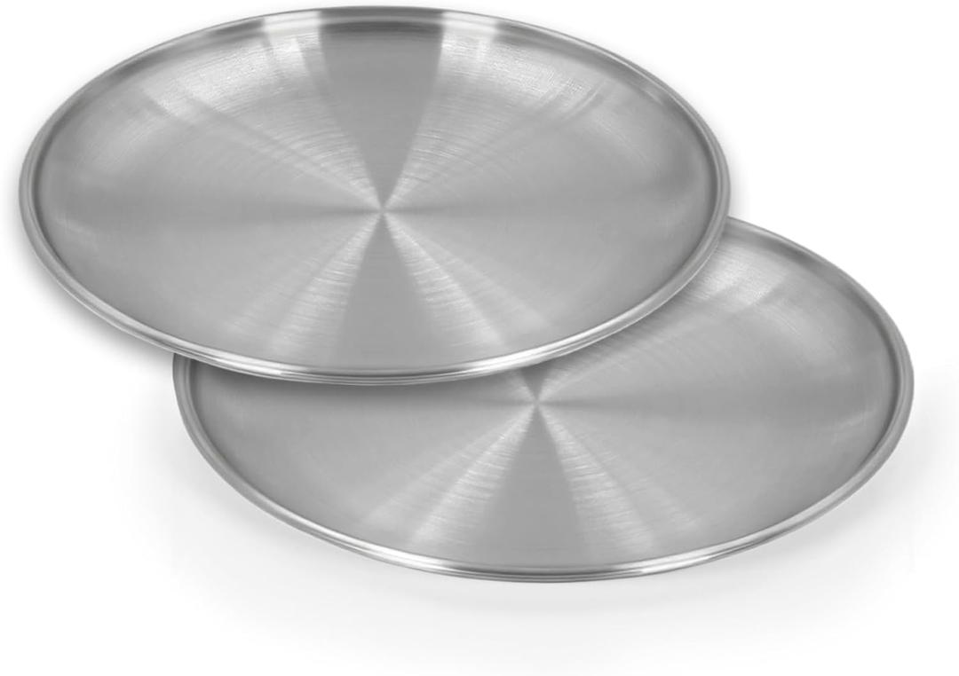 neotidy Stainless Steel Kids Plates (2 Packs), 9 Inches 8/18 Food Grade Metal Plate for Kids Toddlers & Babies, Unbreakable Silver Steel Plates for Camping, Dinner Outdoor Use Dishwasher Safe