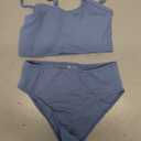 Girl's 2 Piece Swimsuit Solid Spaghetti Strap Bikini Sets Beach Bathing Suit Swimwear for Teen Kids, Size 11-12Y