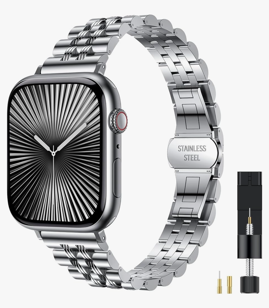 W-RARA Slim Metal Band Compatible with Apple Watch Band 38/40/41/42/44/45/46/49mm, Dressy Elegant Luxury Stainless Steel Engraved Classy Strap for Women iWatch Bands SE Series 11 10 9 8 7 6 5 4 3 2 1