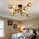 8 Light Glass Globe Ceiling Light Black and Gold Mid Century Flush Mount Sputnik Light Fixture Bubble Chandelier Living Room Farmhouse for Dining Room Kitchen Bedroom.