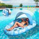 Inflatable Pool Floats Adult, 3-in-1 Pool Float Lounger with Canopy and Cup Holder, XL Floating Pool Floaty Raft for Swimming Pool Lake Beach, Tanning Pool Floaties Toys for Adults