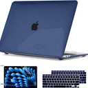 Compatible with 2021 2020 2019 2018 Release MacBook Air 13 inch Case M1 Chip A1932 A2179 A2337, Slim Crystal Plastic Hard Shell Case Keyboard Skin Screen Film Dust Plug Webcam Cover, Navy Blue