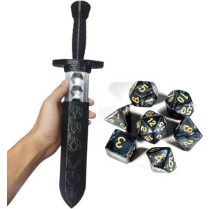 Dagger Dice Holder Box Dice Tower Dungeons and Dragons RPG Tabletop Roleplaying Game Jail D&D (Random 7PCS D20 Dice Set Included) Black
