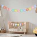 Tegeme 2 Pack Pre-Strung Happy Birthday Pennant Banner, Pastel Scallop Garland Rainbow Triangle Fabric Bunting with Pom Pom for Happy Birthday Party Decorations