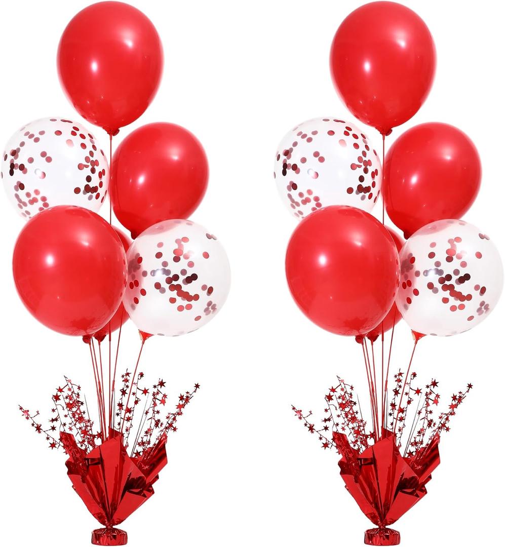 Red Balloon Table Centerpieces for Birthday Party, 2 Set Red Balloon Stands Kit for Graduation Retirement Valentine's Day Party Tabletop Decorations