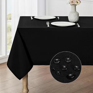 Veblandy Rectangle Tablecloth Waterproof 60x84 inch Linen Textured Table Cloth Stain and Wrinkle Resistant Washable, Decorative Fabric Table Cover for Dining, Party and Camping, Black