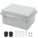 TICONN Junction Box ABS Plastic Dustproof Waterproof IP67 Electrical Boxes Hinged Shell Outdoor Universal Project Enclosure Grey, Stainless Steel Buckles 8.7 x 6.7 x 4.3 Inch