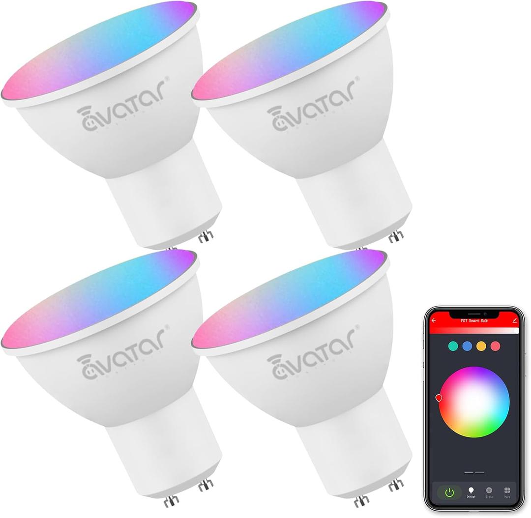 GU10 Smart Bulb 4 Pack, RGBCW Color Changing Alexa LED Light Bulbs 5W - WiFi Track Light Bulbs Dimmable Music Sync 2.4G WiFi Smart Bulbs Compatible with Google Assistant for Kitchen, Bedroom