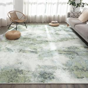 UMINEUX Living Room Rug 8'x10' Large Washable Area Rug with Anti-Slip Rubber Backing, Modern Abstract Low Pile Rugs, Ultra Soft & Thin, Non-Slip, Stain Resistant for Dining Room Bedroom Home Decor (8' x 10', Swamp Green)