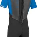O'NEILL Unisex Child Youth Reactor-2 2mm Back Zip S/S Spring Wetsuits, Black/Ocean, 14 US