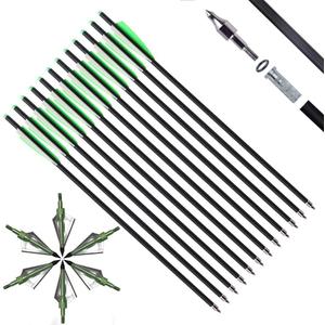 IRQ 20 Inch Carbon Crossbow Bolt and Crossbow Broadheads Set, 12 Pcs Hunting Carbon Arrows for Crossbow with 3 Blade Broadheads 6 Pcs for Archery Practise Hunting Crossbow Arrows