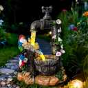 Solar Garden Gnomes Statues Outdoor Yard Decorations, 10" Resin Fountain Gnome Outside Christmas Art Decor for Lawn Patio Porch Backyard,Unique Housewarming Gifts for Women Mom Grandma