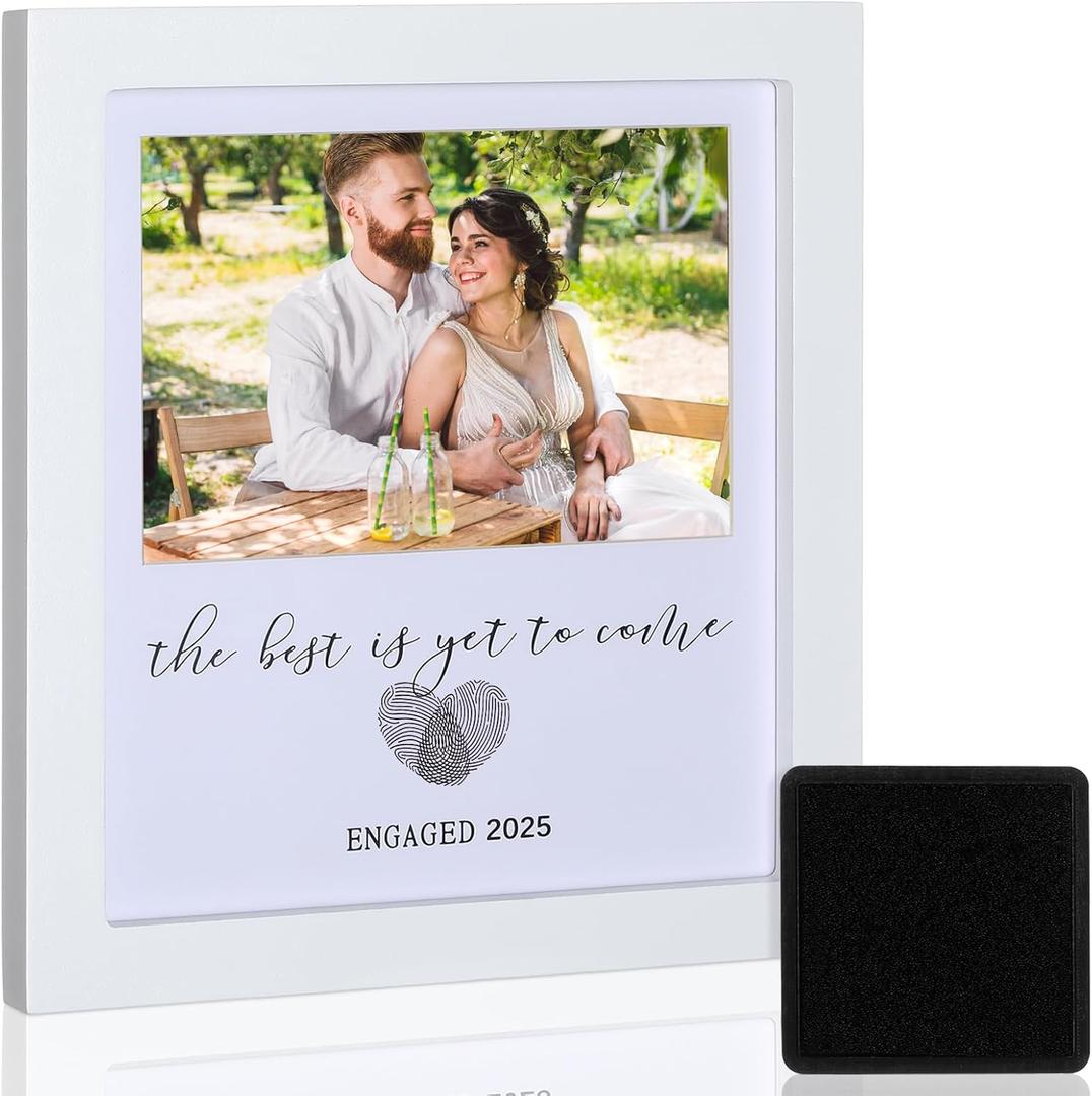 Qunclay Engagement Gifts for Couple 2025 Heart Thumbprint and Ink Kit Engagement Picture Frame Personalized Wedding Gifts for Couples The Best Is Yet to Come Photo Picture Frame 4x6