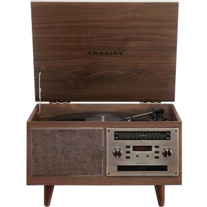 Crosley CR7023A-WA Serenade 8-in-1 Vinyl Record Player with 3-Speed Turntable, Bluetooth, AM/FM Radio, CD, Cassette, and Aux-in, Walnut