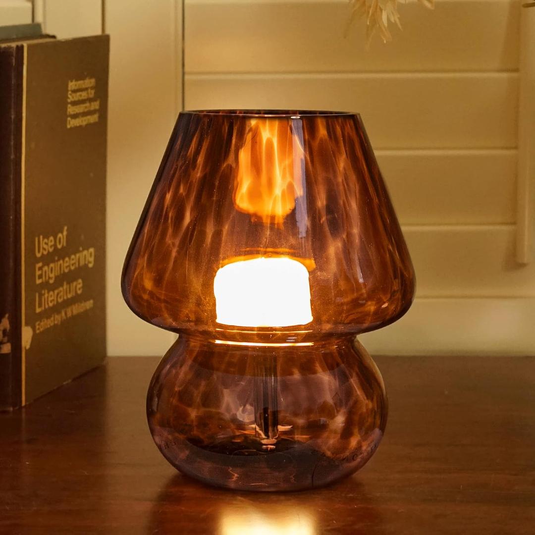 USB Plug-in Free Mushroom Lamp Small Bedside Table Lamp with 3 Temperature LED Bulb,Free Dimming Nights Light for Bedroom/Living Room/Entryway/Corner Decor New Home Gift (Golden Amber)