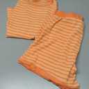 Tankaneo Womens Summer 2 Piece Sets Striped Short Sleeve T Shirts and Shorts Loungewear Matching Set (Small, Orange)