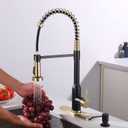 Touchless Kitchen Faucet KEER Smart Motion Sensor Hands Free Single Handle Spring Kitchen Sink Faucet with Pull Down Sprayer,Matte Black Gold