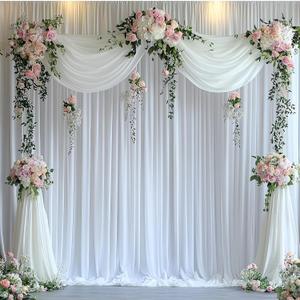 4Panels 5ft x 14ft White Backdrop Curtains for Wedding Party-Wrinkle Free 14FT Long White Backdrop Drapes Fabric Photo Back Drop Cloth for Baby Shower Photography Stage Reception 20ft(W) x 14ft(H)
