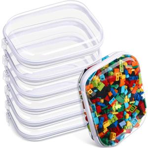 Sanwuta 6 Pcs Clear Hard Zipper Case Hard Plastic Zipper Pouches Makeup Bag Pencil Pouches Transparent Cases for Snacks Plastic Storage Organizer Box for Travel(Clear,7.87 x 5.9 x 2 Inch) (White)