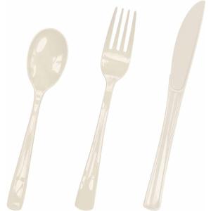 HEIPINIUYE 75 Pack Ivory Plastic Cutlery Heavy Duty Ivory Plastic Knives Forks and Spoons Disposable Silverware Set for 25 Guest Camping Birthday Baby Shower Party Cutlery Set