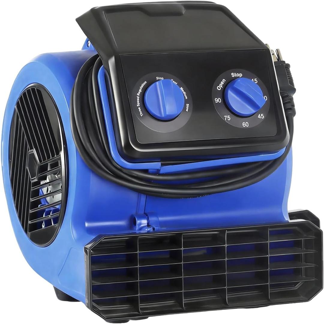 1/4HP Air Mover 600CFM Blower fan 3 Speeds High Velocity Industrial Fan, 3-Hour Timer Carpet Floor Drying Fan for Drying, Cooling, Air Circulation