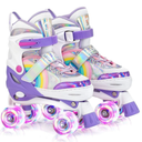 SULIFEEL Rainbow Unicorn 4 Size Adjustable Light up Roller Skates for Girls Boys for Kids Size S EU 28-31