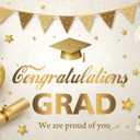 Yeele Congrats Grad Graduation Backdrop Golden White Balloon Gift Congratulations Class of 2025 Student Graduate Prom Party Decorations Background Celebration Birthday Banner Photo Booth 10x8ft (Cream)