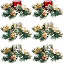 Set of 12 Christmas Votive Candle Holders with Berry Candle Rings Wreaths Xmas Centerpiece Table Decor 6 Glass Votive Tealight Holders with 6 Christmas Wreath Rings(Gold,Trendy)