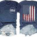 American Flag Patriotic T-Shirt Women 4th of July Gift Shirt USA Flag Stars Stripes Graphic Short Sleeve Casual Tops (Small, Blue)