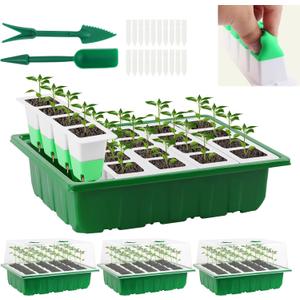 Sondiko Seed Starter Tray with Soft Silicone Cells, 80 Cells Seedling Trays Seed Startering Kit, 4 Pack Plant Starter Trays with Humidity Dome, Base Mini Greenhouse Germination Kit