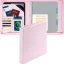 EYROZILL Zippered Leather 3 Ring Binder Organizer with Pockets  Business Portfolio Folder with Card Slots, Phone Holder, Pen Loop (Pink) (1 IN)