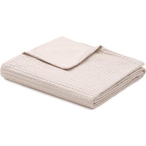 YnM Cotton Waffle Weave Duvet Cover for Weighted Blankets with 16 Strings (Oatmeal,48''x72'')