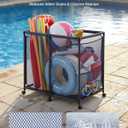 VEVOR Pool Storage Bin, 36.8 x 24 x 35.6 in, Rolling Pool Float Storage Organizer with Side Pockets & Casters, Heavy Duty Metal Frame, Poolside Toys Noodles Holder Mesh Basket for Swimming Pools