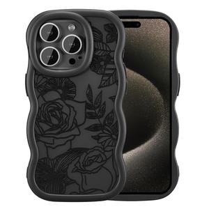 XIZYO for iPhone 15 Pro Max Case, Cute Wavy Floral Flower Rose Aesthetic, Curly Wave Frame Women Girls Matte TPU Bumper Shockproof Case, Matte Black
