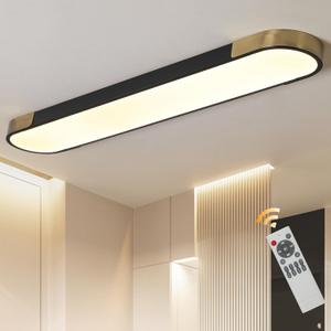 Qcyuui 4FT LED Light Fixture 60W Dimmable Led Ceiling Light Black and Gold Flush Mount Ceiling Light Modern Light Fixtures Ceiling for Kitchen Closet Garage Office Hallway