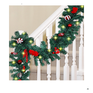 MorTime 4 Pack 9 FT LED Christmas Garland with Pinecones Red Berries Bows Christmas Balls Candies, Multi-Function Christmas Garland with 50 Warm White LED Lights, 180 Branch Tips