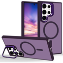 for Samsung Galaxy S24 Ultra Magnetic Case with Stand [Compatible with MagSafe] Built-in Camera Ring Holder Stash Kickstand Slim Matte Frosted Cover Anti-Fingerprint, Translucent Purple
