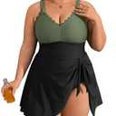 Charmo Plus Size Swimsuit for Women Swim Dress Scalloped One Piece Tummy Control Bathing Suit Ruched Swim Suits 2026 Army Green Black 2X