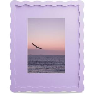 8x10 Picture Frame with Mat for 5x7, Wavy Edge Wooden Real Glass Photo Frame for Tabletop and Wall Hanging, Purple, 1 Pack