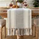 Caflife Boho Table Runner Grey Stripe for Modern Farmhouse Coffee Table Decor, Rustic Woven Runner with Handcrafted Tassels for Home Dining Table dcor 13 x 108 Inch Long