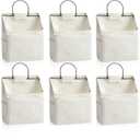 Chumia 6 Pack Wall Hanging Storage Basket Bathroom Closet Hanging Storage Bag Over The Door Organizer Basket Bedroom Wall Organizer Waterproof Linen Cotton Box Containers (White)