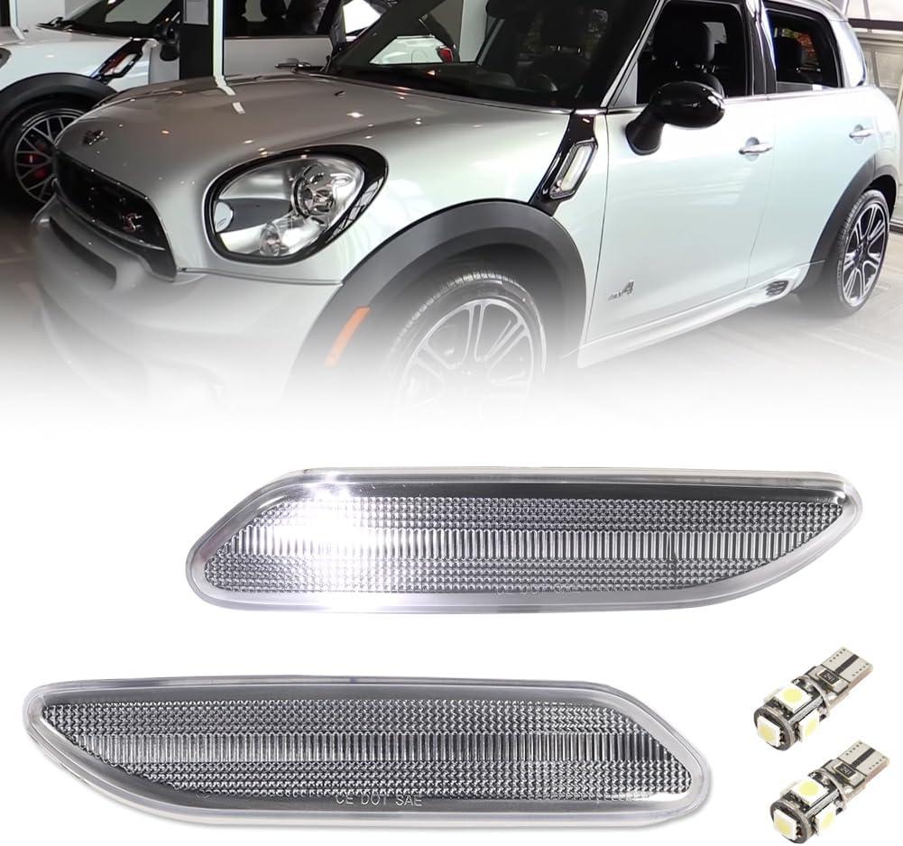 Clear Lens LED Side Marker Light Housing for 2011-2016 Mini R60 R61, Side Bumper Marker Covers With T10 LED Bulbs, Turn Signal Lamps Covers, 2 PCS