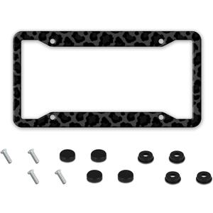 Black Leopard Print License Plate Frame - 1 Pack Aluminum Metal Novelty Auto Tag Frame Black Cheetah Car Accessories License Plate Holder Universal US Canada Size 12.3 x 6.3 Inch 4 Hole with Screws