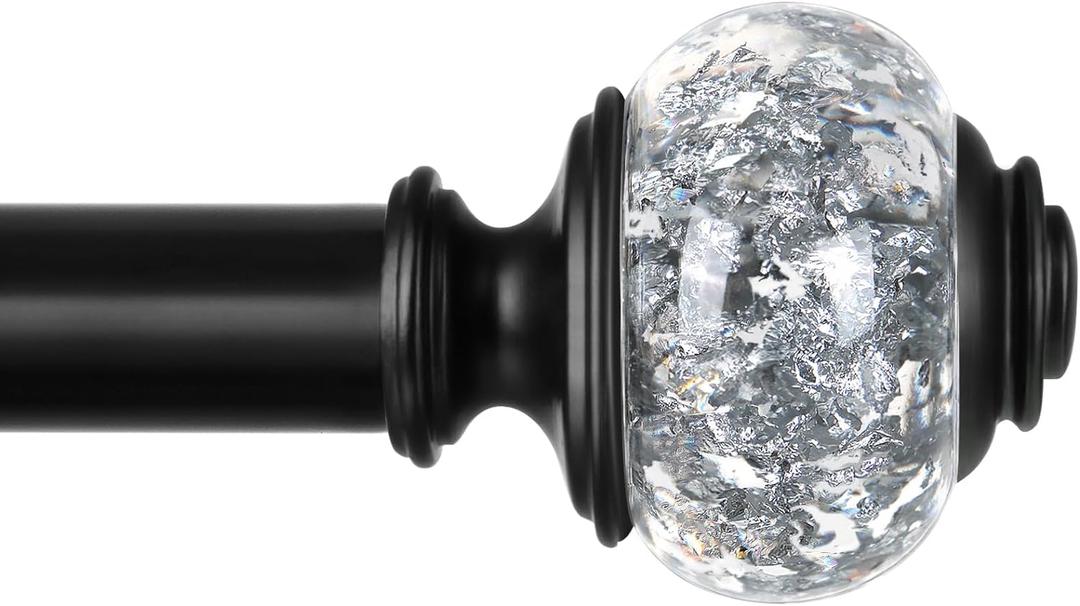 Black Curtain Rods 32 to 58 Inches (2.6-4.8ft), USFOOK 7/8 Inch Telescoping Splicing Drapery Rods for Windows 20 to 54 Inch, Decorative Translucent Finials