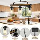 3-Light Farmhouse Dining Room Chandelier, Black Mason Jar Chandelier Lighting Fixture for Kitchen Island, Dining Table, Rustic Linear Cluster Hanging Pendant Light, Faux Wood with Glass Shade